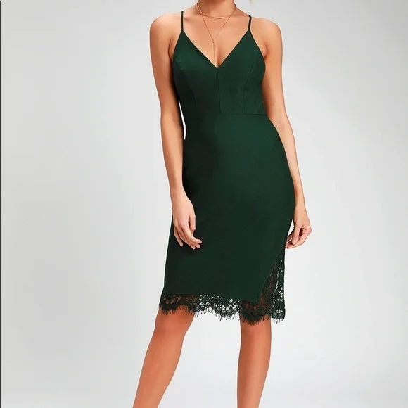 Forest Green Lace Bodycon Midi Dress | Womens | X-Small | 100% Polyester | Lulus